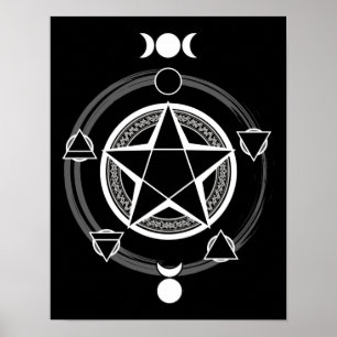 Donkere elementaire druk op het pentagram poster