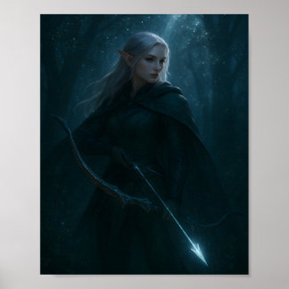 Donkere Elf Boogschutter Fantasy Kunst – Mystieke  Poster
