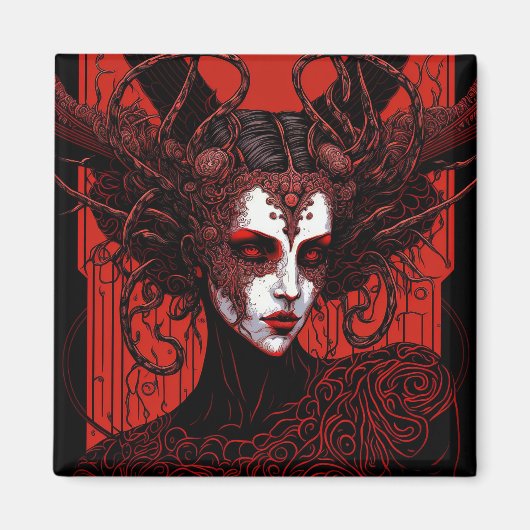 Donkere Elf Demon Red Black Fantasy Art Magneet (Voorkant)