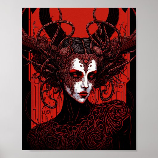 Donkere Elf Demon Red Black Fantasy Art Poster (Voorkant)