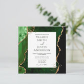 Donkere Emerald Green en Gold Agate Stone Wedding Kaart (Staand voorkant)