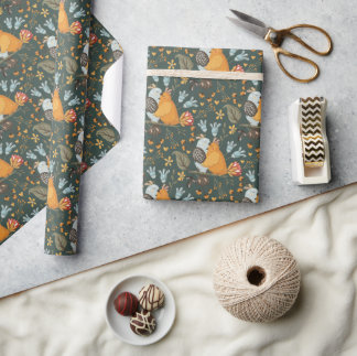 Donkere en gezellige vogel omarmen flora botanisch cadeaupapier