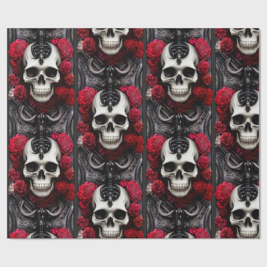 Donkere en gotische schedel en Rozen Murial Cadeaupapier (Vlak)