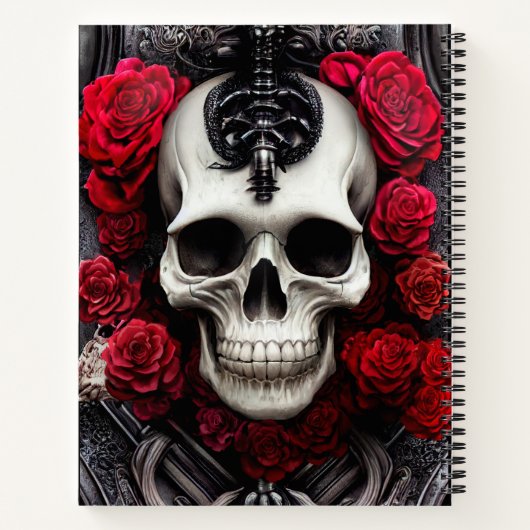 Donkere en gotische schedel en Rozen Murial Notitieboek (Achterkant)