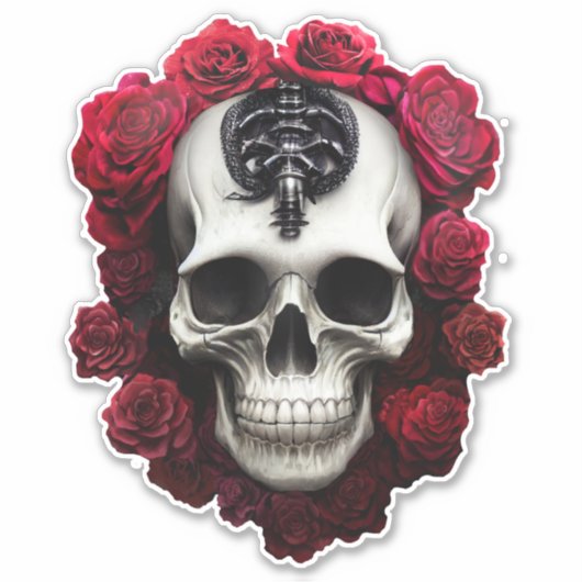 Donkere en gotische schedel en Rozen vinylSticker Sticker (Voorkant)
