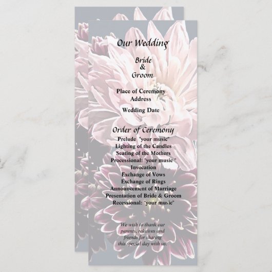 Donkere en lichte moeders en madeliefjes programma (Voorkant / Achterkant)