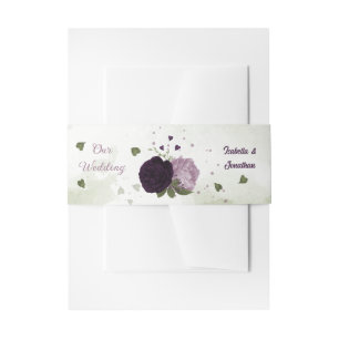donkere en lichte paarse bloemen groen huwelijk uitnodigingen wikkel