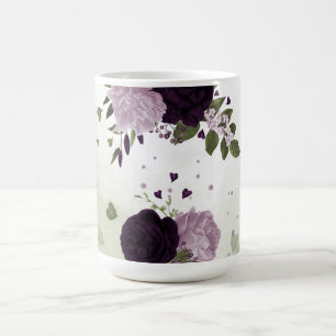donkere en lichte paarse bloemen groen  koffiemok