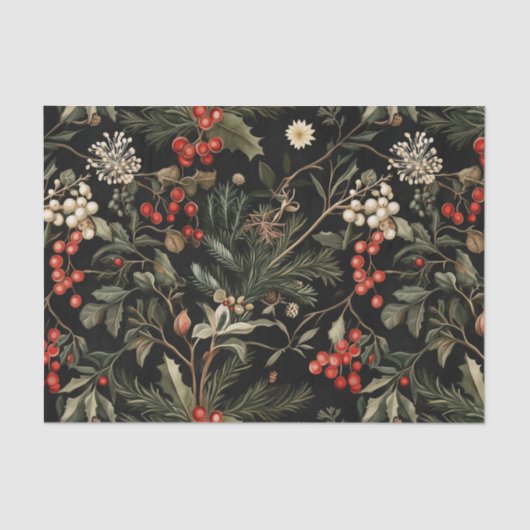 Donkere en Moody Kerstbessen en gebladerte Tissuepapier (Voorkant)