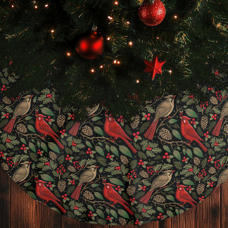 Donkere en Moody Kerstmis Kardinalen Imitatie Linnen Kerstboom Kleed