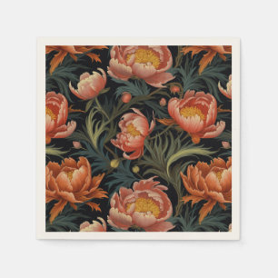 Donkere en Moody Levendige Oranje pioenenenbloemen Servet