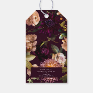 Donkere en sombere romantische bordeauxrode bruids cadeaulabel