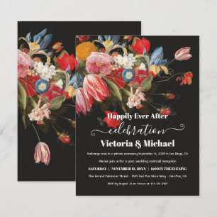 Donkere en sombere stilleven bloemstuk post-huweli RSVP kaartje