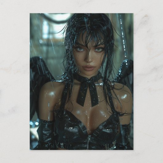 Donkere engel in de regen briefkaart (Voorkant)