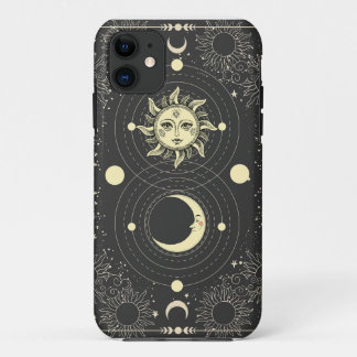 Donkere esthetische Tarot Sun Moon Clouds iPhone 11 Hoesje