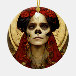 Donkere Fantasy Gothic Skull Woman 3 Keramisch Ornament