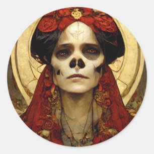 Donkere Fantasy Gothic Skull Woman 3 Ronde Sticker