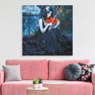 Donkere Fantasy Gotische Violiste in Moonlit Garde Canvas Afdruk