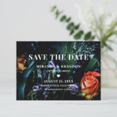 Donkere Floral Botanical Wedding Save the Date Car (Staand voorkant)