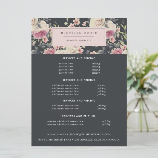 Donkere Floral Logo | Prijsbrochure (Staand voorkant)