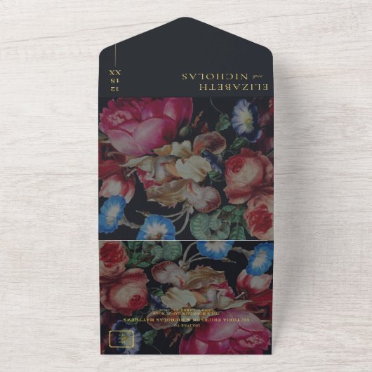 Donkere  Floral | Weddenschap All In One Uitnodiging (Buitenkant)