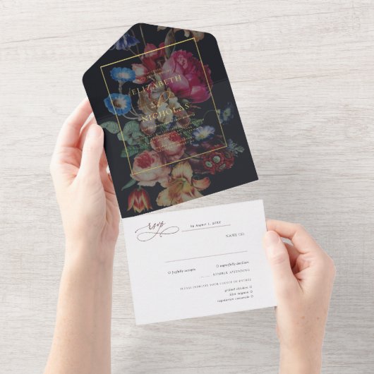 Donkere Floral | Weddenschap All In One Uitnodiging (Afscheurbaar)