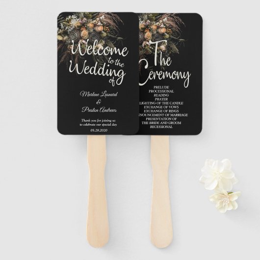 Donkere  Floral Wedding Hand Fan Handwaaier (Voorkant en achterkant)