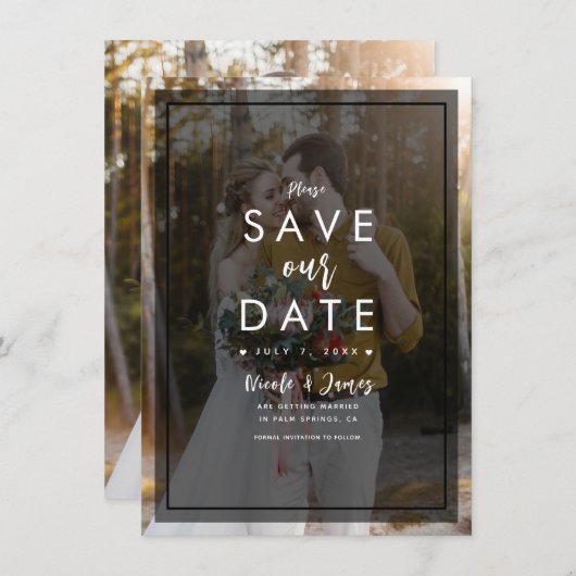 Donkere foto Tint Overlay 2 Modern Save the Date Kaart (Voorkant / Achterkant)