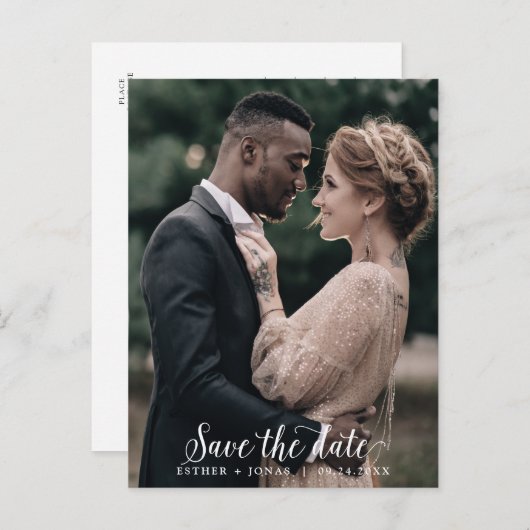 donkere foto van script: sla de datum op uitnodiging briefkaart (Voorkant / Achterkant)