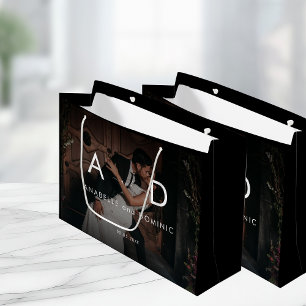 Donkere foto's en monogram Elegant Black Wedding Groot Cadeauzakje