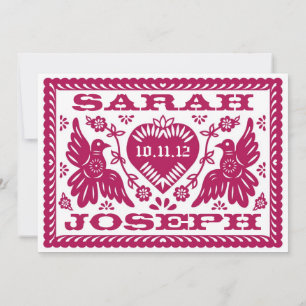 Donkere Fuchsia Papel Picado Style-Tortelduifjes Kaart