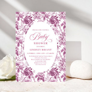 Donkere Fuchsia Roos Patroon Toile Baby Shower Uit Kaart