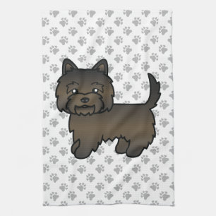 Donkere gestreepte Cairn Terrier Schattige Cartoon Theedoek