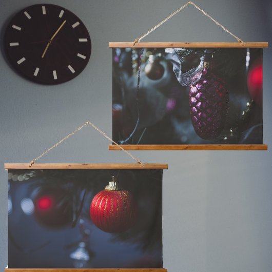 Donkere glamour kerstornamenten hangend wandkleed