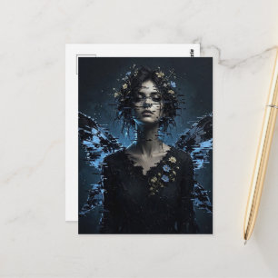 Donkere Glitch Fee Met Bloemen Briefkaart