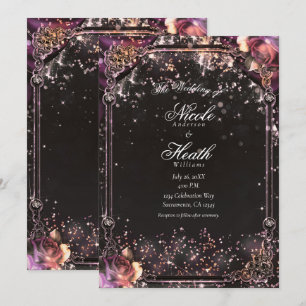 Donkere Glitter Glamour Lichten Bloemige Bruiloft Kaart