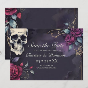 Donkere Gohische Schedel & Roos Elegante Handfasti Save The Date