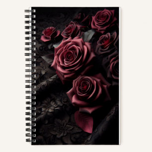 Donkere Goth Pink Roos & Zwarte Brokaat Notitieboek