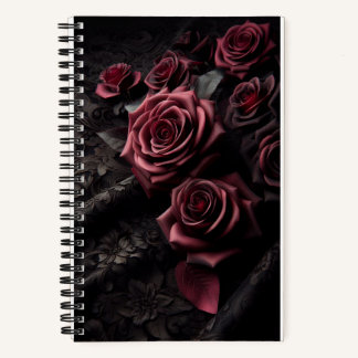 Donkere Goth Pink Roos & Zwarte Brokaat Notitieboek
