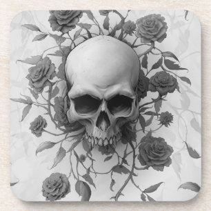 Donkere Gothic Floral Roos Skull Bier Onderzetter