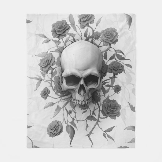 Donkere Gothic Floral Roos Skull Fleece Deken (Voorkant)