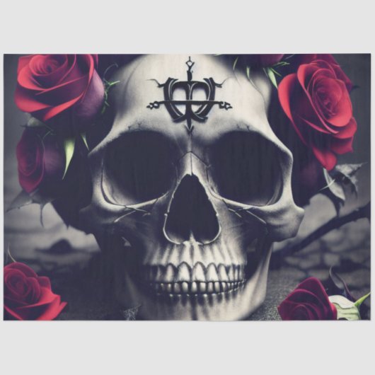 Donkere Gothic Macabre Roos Skull Tissuepapier (Voorkant)