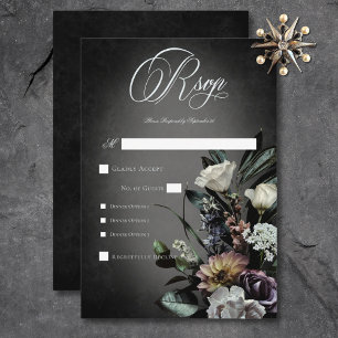 Donkere gothische mysterieuze gedempte bloemige ve RSVP kaartje