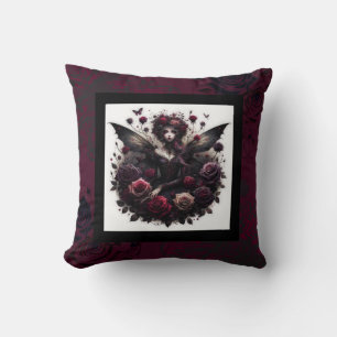 Donkere Gotische Bosfee Bloemrozen Burgundy Kussen