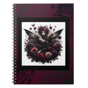 Donkere gotische bosfee bloemrozen burgundy notitieboek
