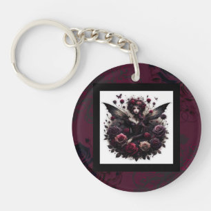 Donkere Gotische Bosfee Bloemrozen Burgundy Sleutelhanger