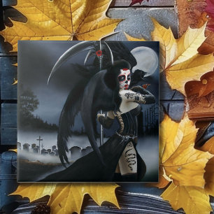 Donkere Gotische Engel Dood Suiker Schedel Fantasi Tegeltje