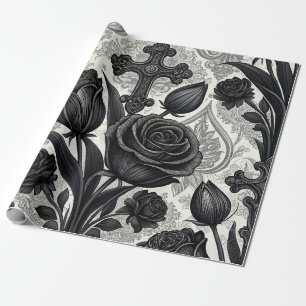 Donkere Gotische Roos Patroon (2) Cadeaupapier