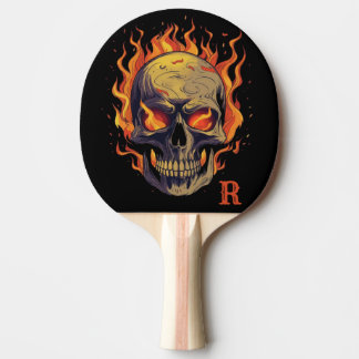 Donkere Gotische Schedel in Vlammen Monogram Initi Tafeltennisbatje