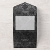 Donkere Gotische Zwarte Damast Eetservies All In One Uitnodiging (Buitenkant)